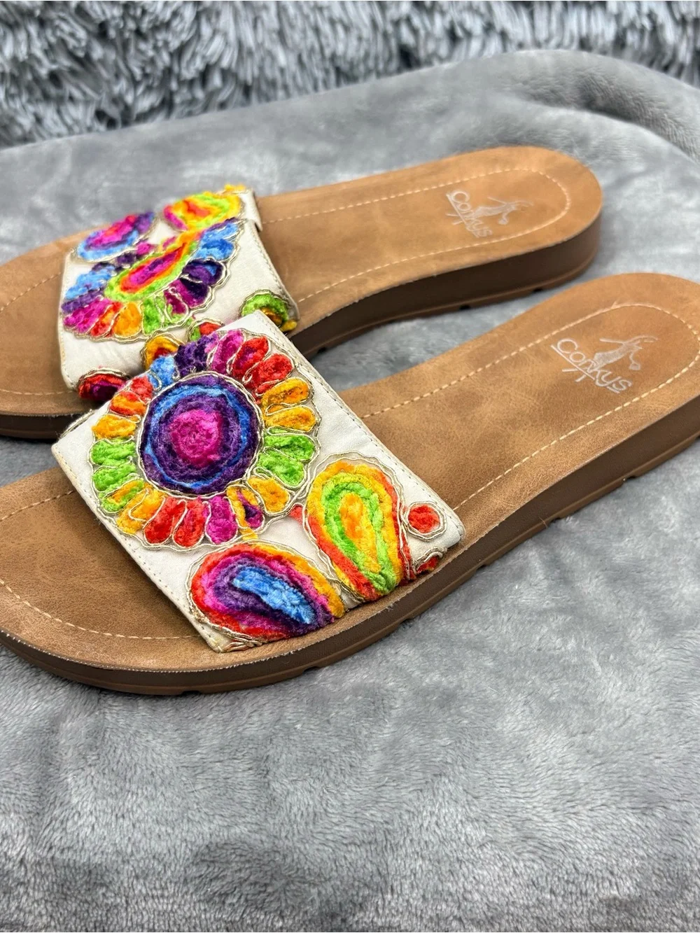 Corkys Pinwheel Sandals Womens 7  Multicolor Slip On Embroidered Floral Paisley